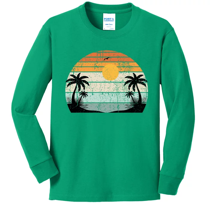 Sunshine Summer Vibes Palm Trees Beach Retro Tropical Summer Kids Long Sleeve Shirt