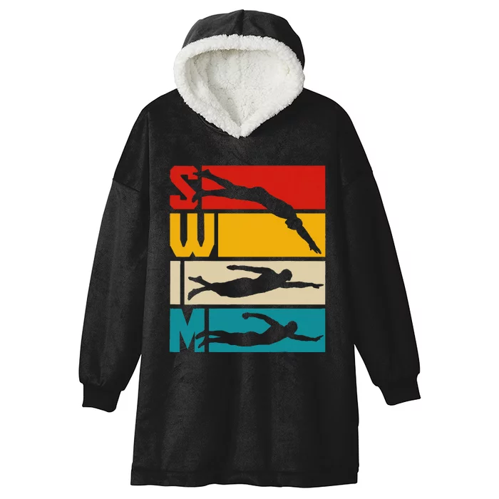 Swim Swimming Vintage Retro Swimmer Hooded Wearable Blanket