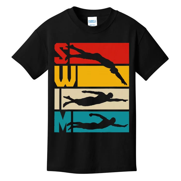 Swim Swimming Vintage Retro Swimmer Kids T-Shirt