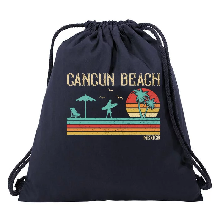 Sunset Summer Vintage Vacation Mexico Cancun Beach Cute Gift Drawstring Bag