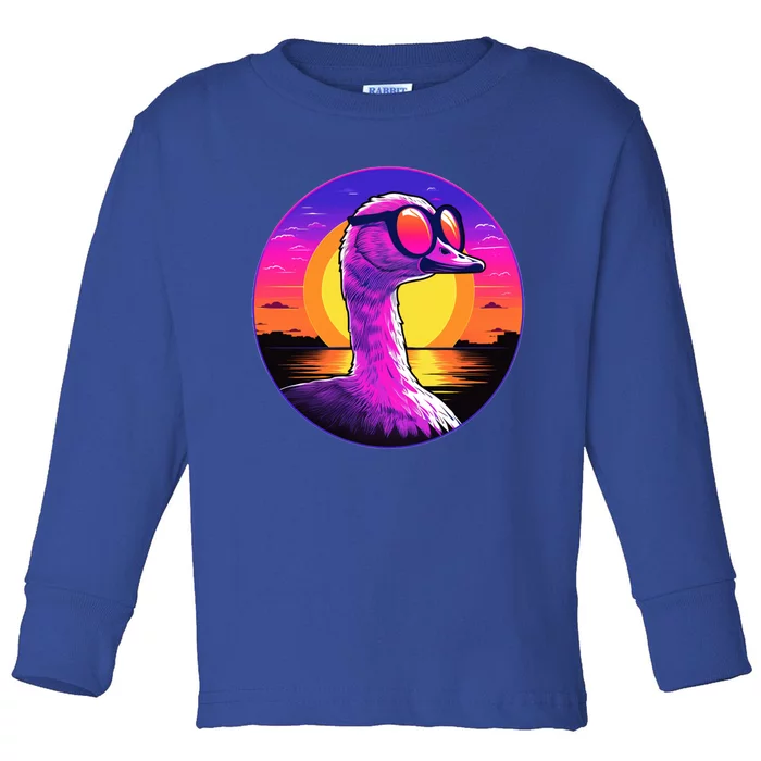 Sunshine Summer Vibes Goose Duck Beach Synthwave Tropical Gift Toddler Long Sleeve Shirt