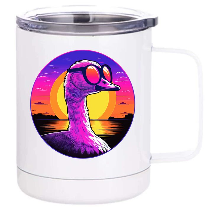 Sunshine Summer Vibes Goose Duck Beach Synthwave Tropical Gift Front & Back 12oz Stainless Steel Tumbler Cup