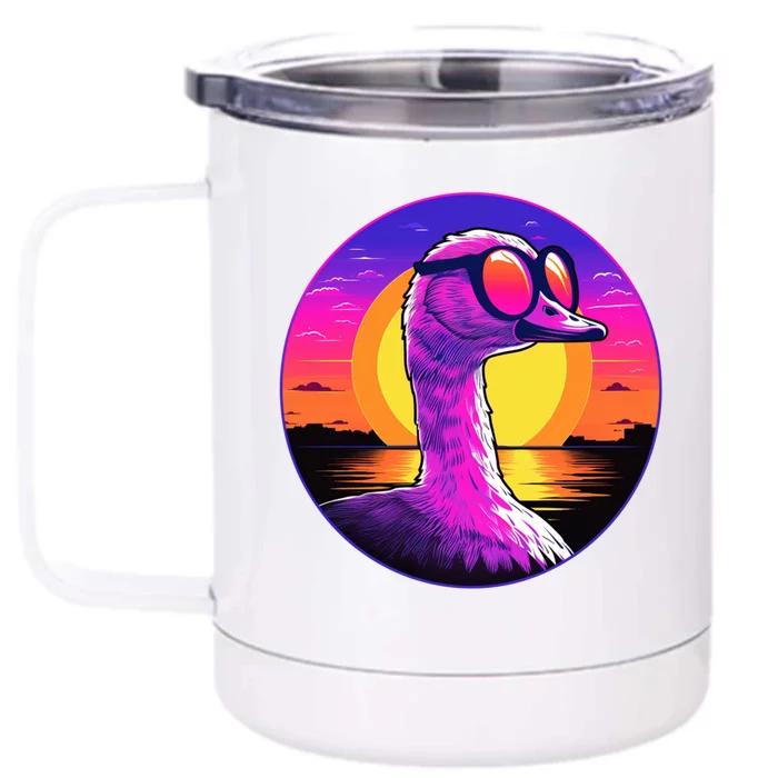 Sunshine Summer Vibes Goose Duck Beach Synthwave Tropical Gift Front & Back 12oz Stainless Steel Tumbler Cup