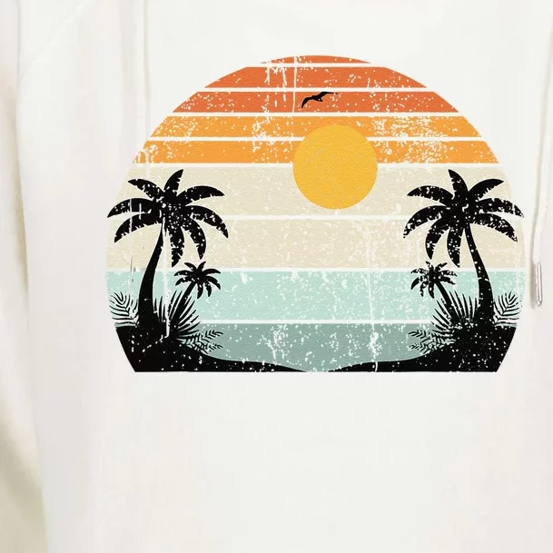 Sunshine Summer Vibes Palm Trees Beach Retro Tropical Summer Womens Funnel Neck Pullover Hood