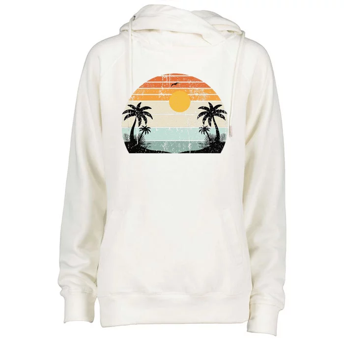 Sunshine Summer Vibes Palm Trees Beach Retro Tropical Summer Womens Funnel Neck Pullover Hood