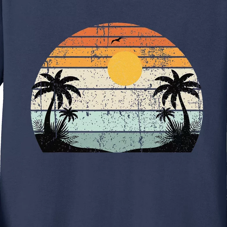 Sunshine Summer Vibes Palm Trees Beach Retro Tropical Summer Kids Long Sleeve Shirt