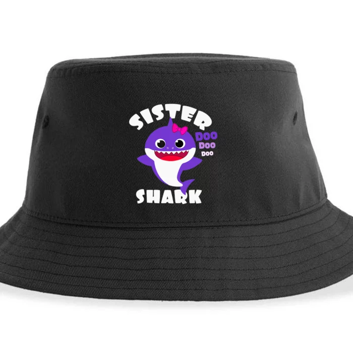 Sister Shark Vintage Retro Pajamas Funny Shark Lover Family Sustainable Bucket Hat