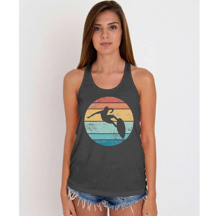 Surfing Surfboard Vintage Retro Surfboarder Surfer Beach Women's Knotted Racerback Tank