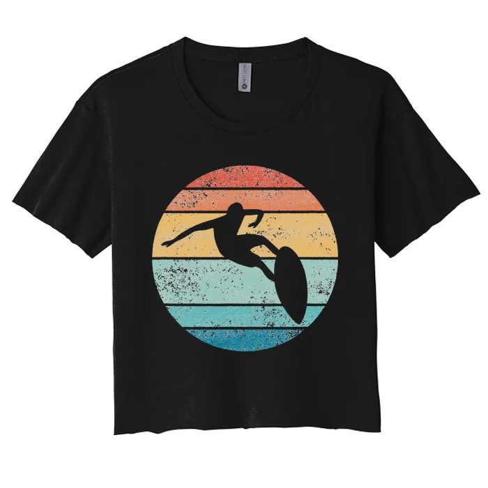 Surfing Surfboard Vintage Retro Surfboarder Surfer Beach Women's Crop Top Tee