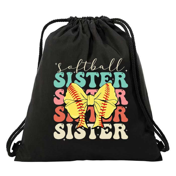 Softball Sister Vintage Sport Lover Sister Drawstring Bag