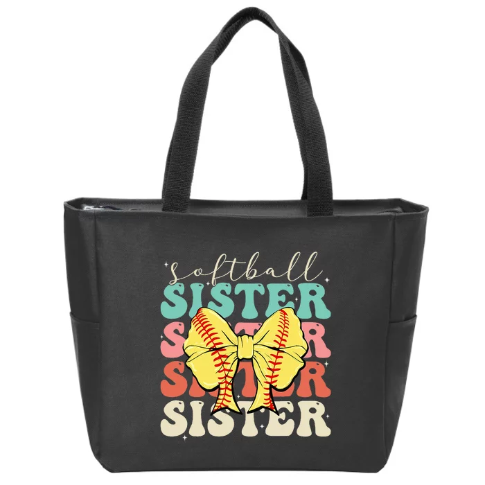 Softball Sister Vintage Sport Lover Sister Zip Tote Bag