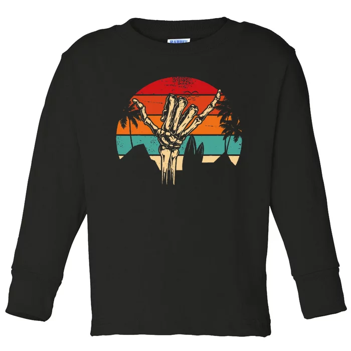 Shaka Sign Vintage Skeleton Hand Surfing & Surf Toddler Long Sleeve Shirt