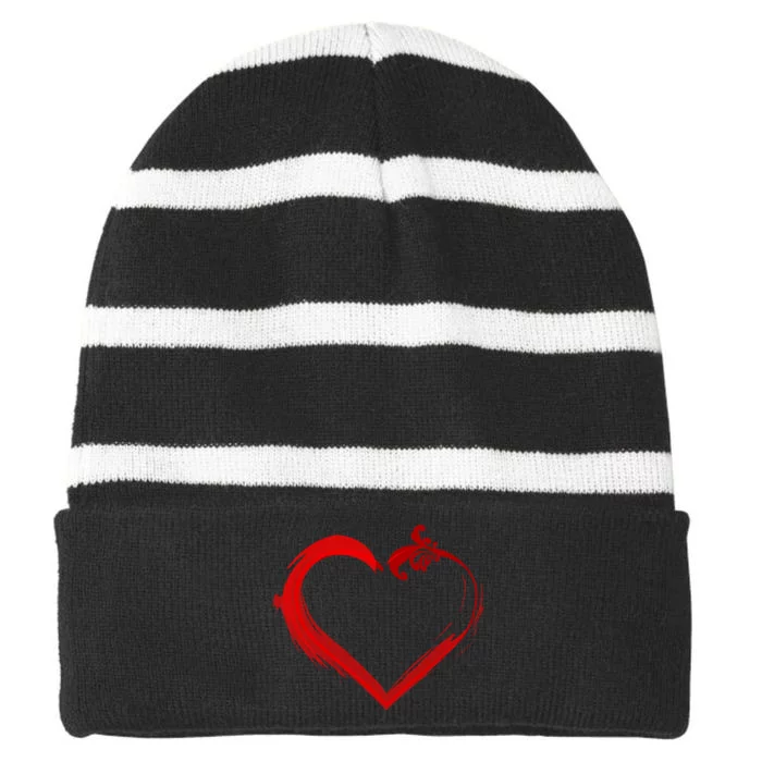 Simple Styled Valentines Heart Striped Beanie with Solid Band