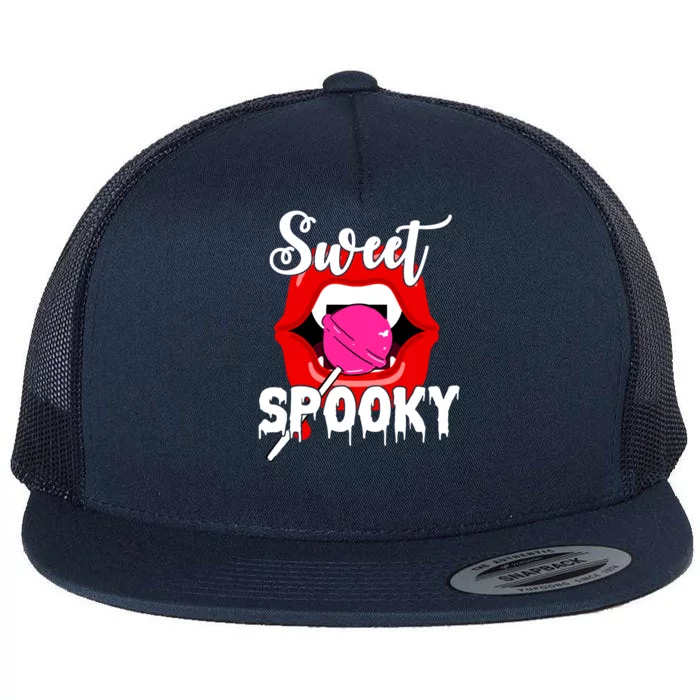 Sweet Spooky Vampire Lips Halloween Flat Bill Trucker Hat