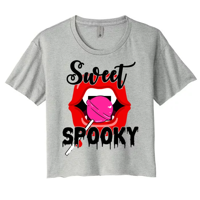 Sweet Spooky Vampire Lips Halloween Women's Crop Top Tee