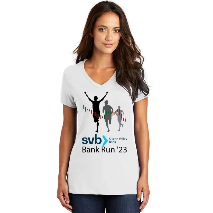 Svb Silicon Valley Bank Run ′23 Women's V-Neck T-Shirt