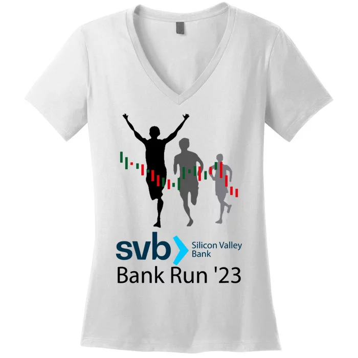 Svb Silicon Valley Bank Run ′23 Women's V-Neck T-Shirt