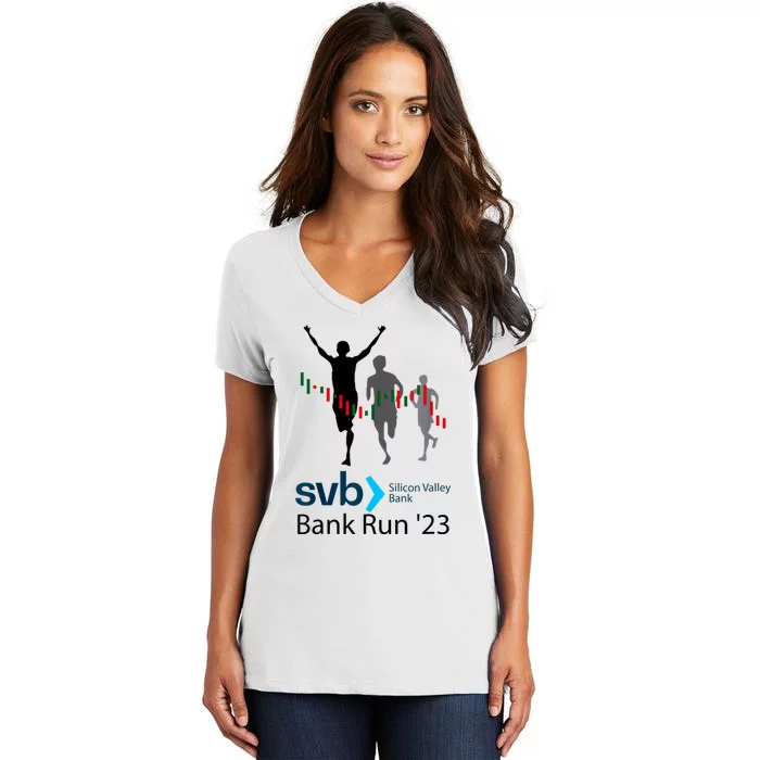 Svb Silicon Valley Bank Run ′23 Women's V-Neck T-Shirt