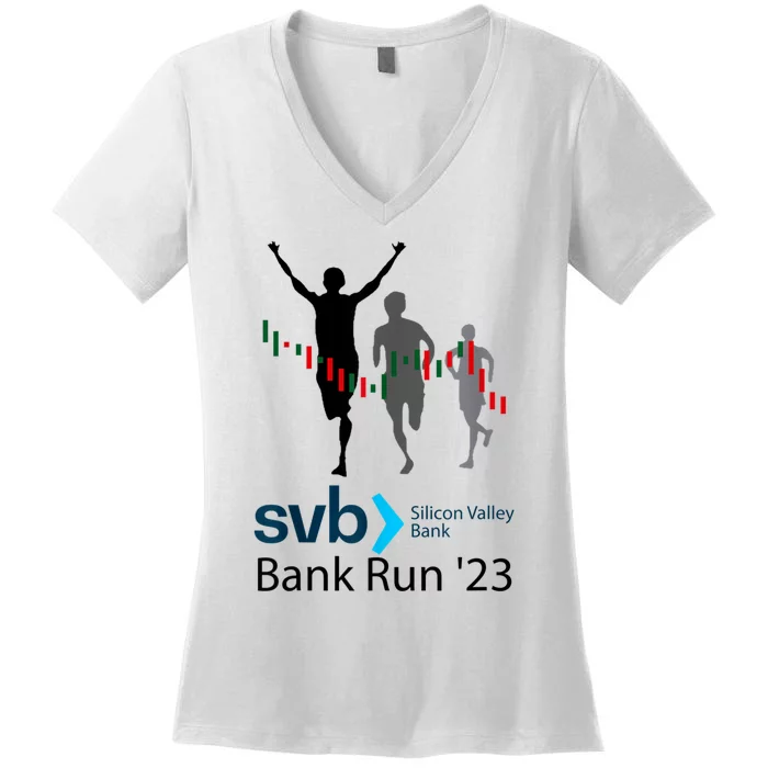 Svb Silicon Valley Bank Run ′23 Women's V-Neck T-Shirt