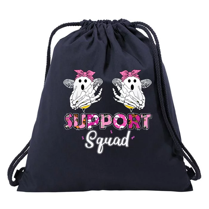 Support Squad Vintage Skeleton Hands Boo Bees Breast Cancer Gift Drawstring Bag