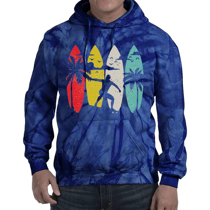 Surfer Surfboard Vintage Surfing Beach Summer Surf Tie Dye Hoodie