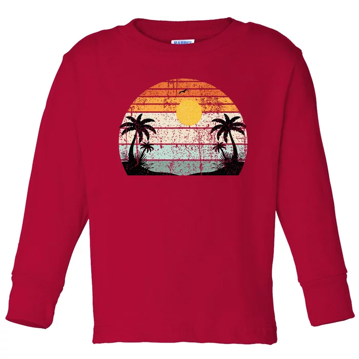 Sunshine Summer Vibes Palm Trees Beach Retro Tropical Summer Toddler Long Sleeve Shirt