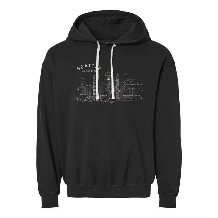 Seattle Skyline Vintage Seattle Washington Garment-Dyed Fleece Hoodie