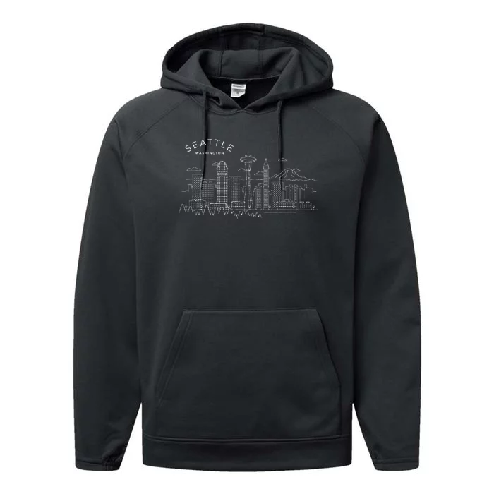 Seattle Skyline Vintage Seattle Washington Performance Fleece Hoodie