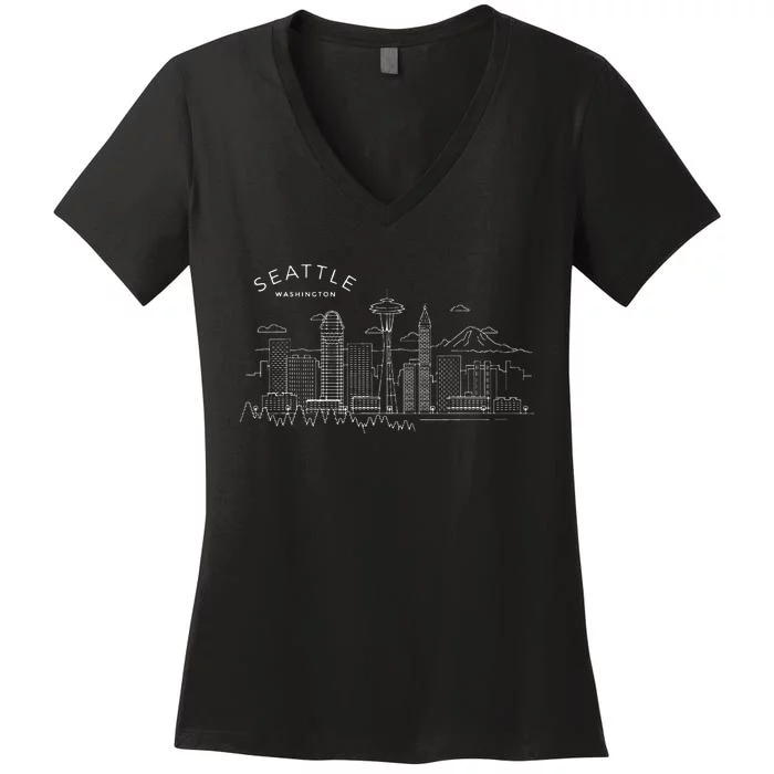 Seattle Skyline Vintage Seattle Washington Women's V-Neck T-Shirt