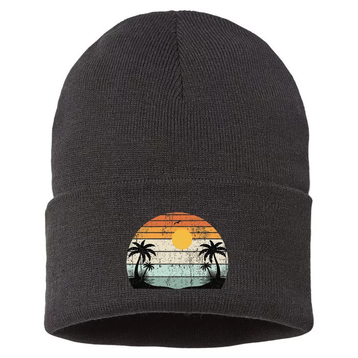 Sunshine Summer Vibes Palm Trees Beach Retro Tropical Summer Sustainable Knit Beanie