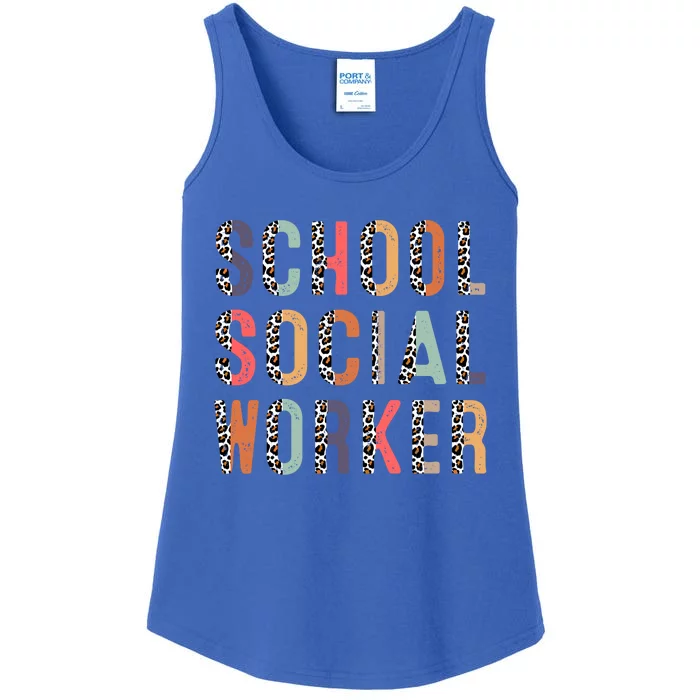 School Social Worker Funny Gift School Social Worker Leopard Gift Ladies Essential Tank