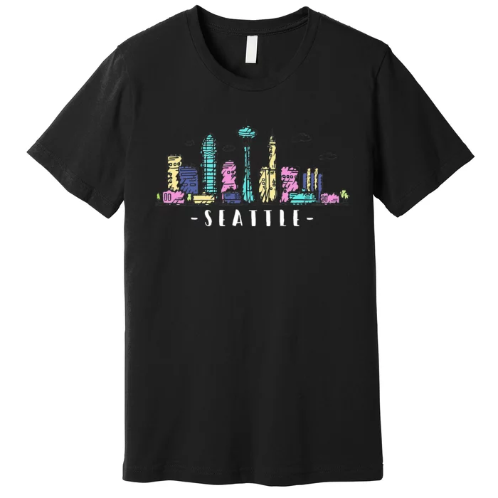 Seattle Skyline Washington PNW Vintage Premium T-Shirt