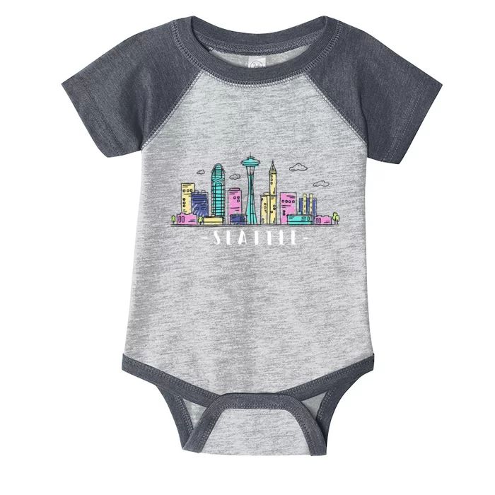 Seattle Skyline Washington PNW Vintage Infant Baby Jersey Bodysuit