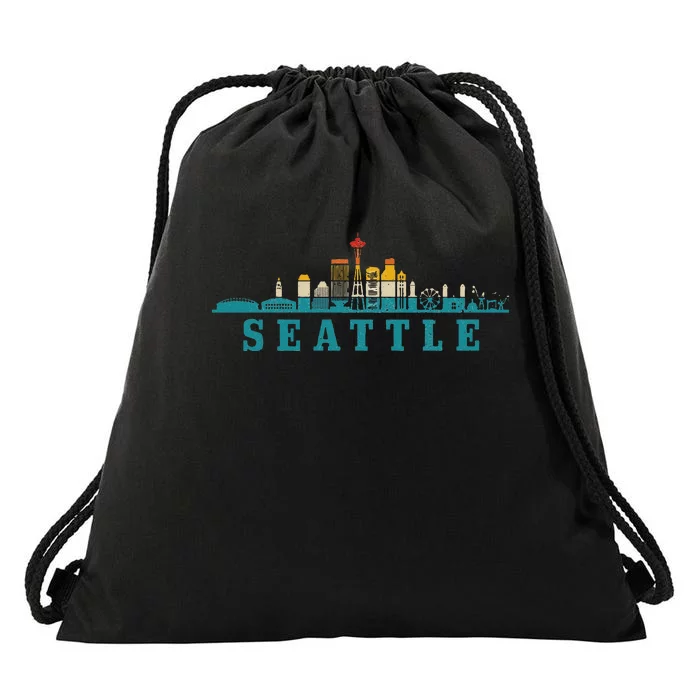 Seattle Skyline Washington Vintage Pride Retro Drawstring Bag