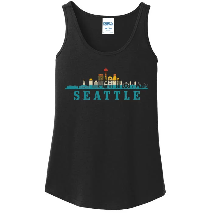 Seattle Skyline Washington Vintage Pride Retro Ladies Essential Tank