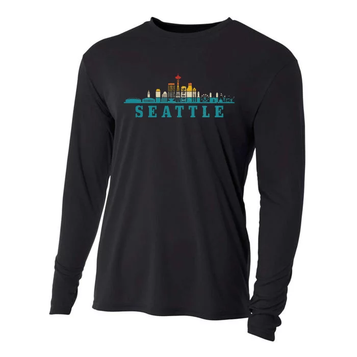 Seattle Skyline Washington Vintage Pride Retro Cooling Performance Long Sleeve Crew