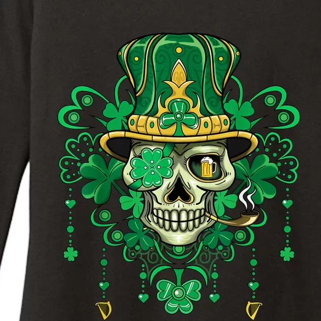 Sugar Skull Wearing Irish Leprechaun Hat St. PatrickS Day Womens CVC Long Sleeve Shirt