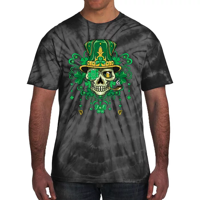 Sugar Skull Wearing Irish Leprechaun Hat St. PatrickS Day Tie-Dye T-Shirt