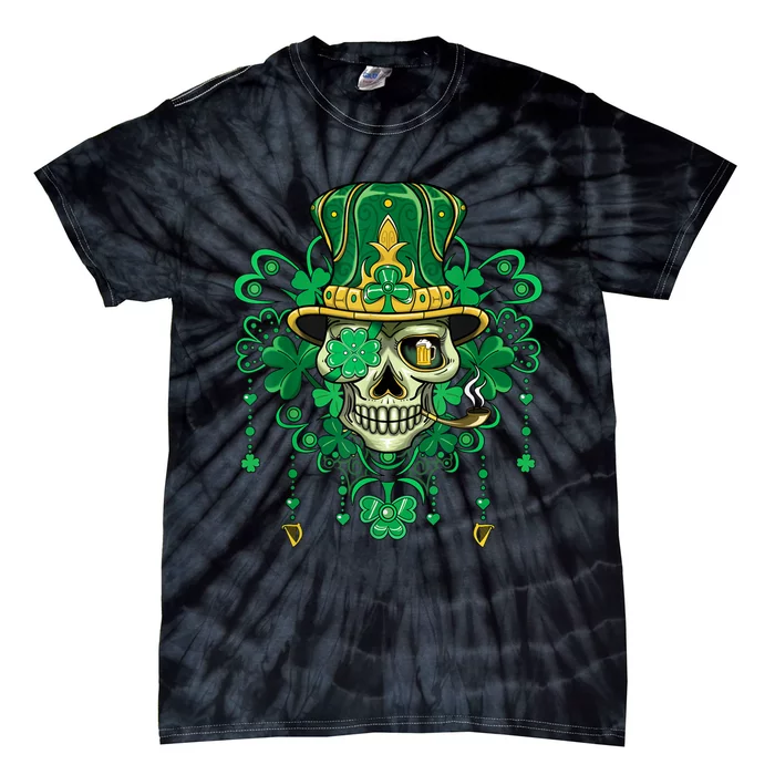 Sugar Skull Wearing Irish Leprechaun Hat St. PatrickS Day Tie-Dye T-Shirt