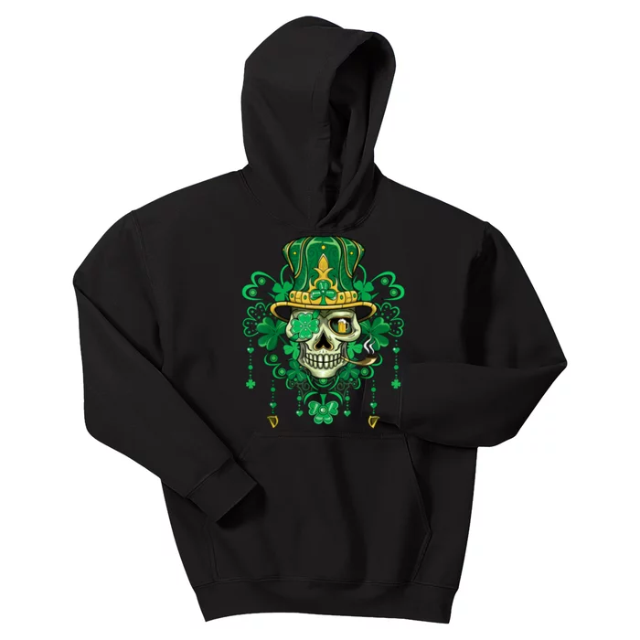 Sugar Skull Wearing Irish Leprechaun Hat St. PatrickS Day Kids Hoodie