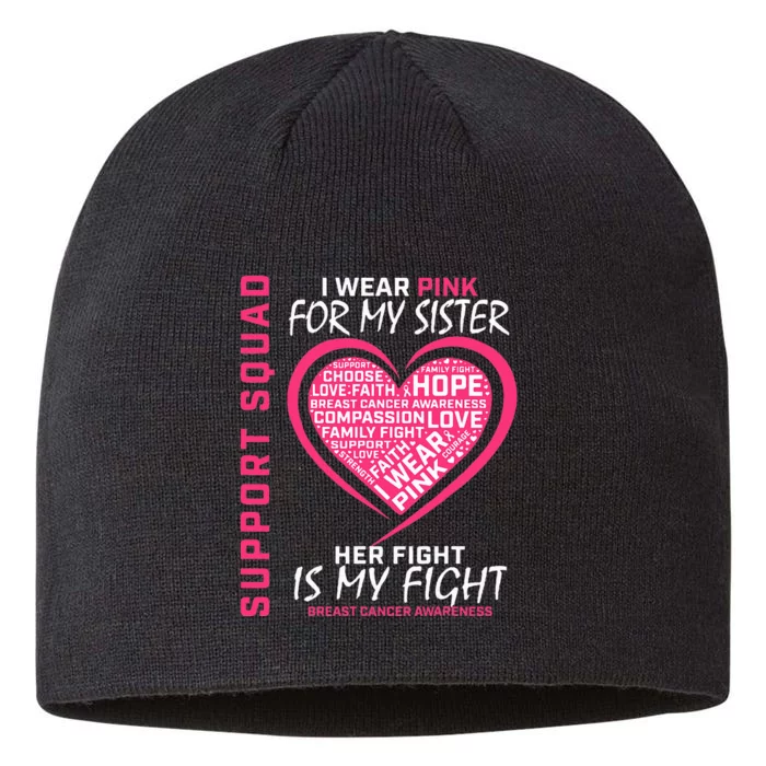 Support Squad Wear Pink Sister Breast Cancer Awareness Fight 8 1/2in Sustainable Knit Beanie