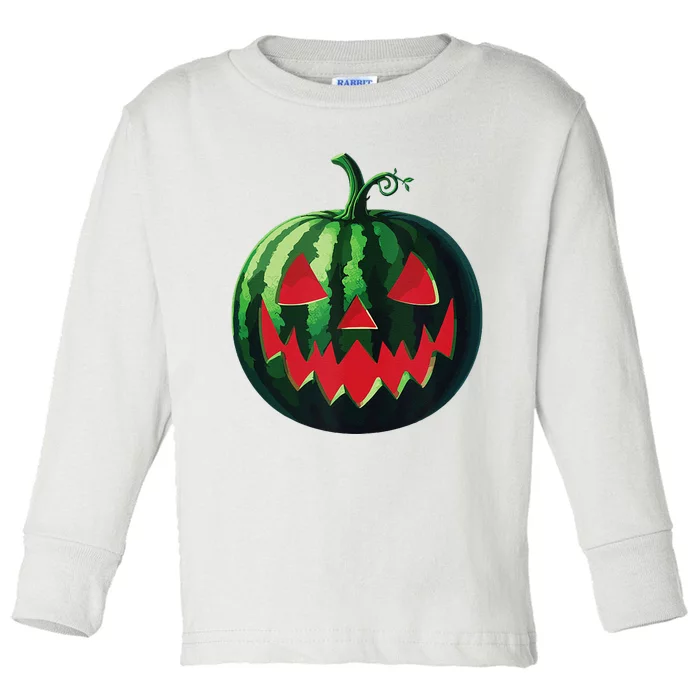 Spooky Summer Watermelon Jack O Lantern Halfway To Halloween Toddler Long Sleeve Shirt