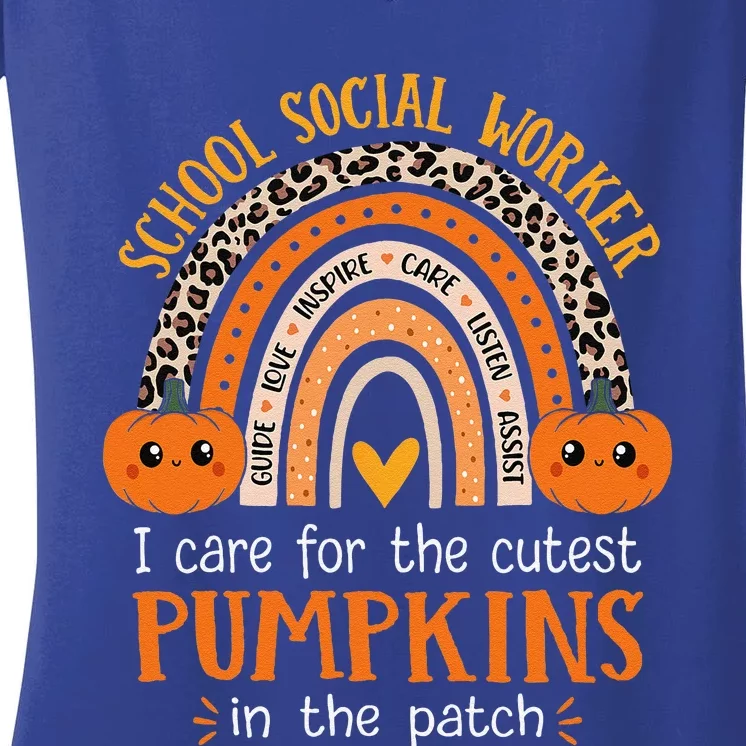 School Social Worker Halloween Rainbow Leopard School Worker Women's V-Neck T-Shirt