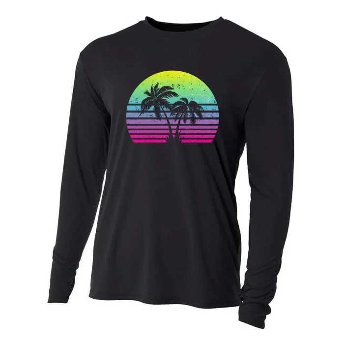 Summertime Synthwave Sunset With Palms Cooling Performance Long Sleeve Crew