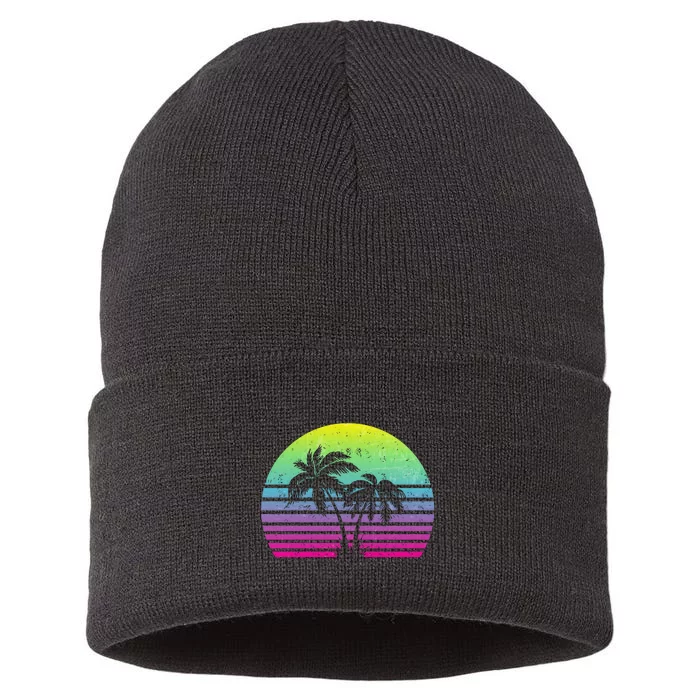 Summertime Synthwave Sunset With Palms Sustainable Knit Beanie