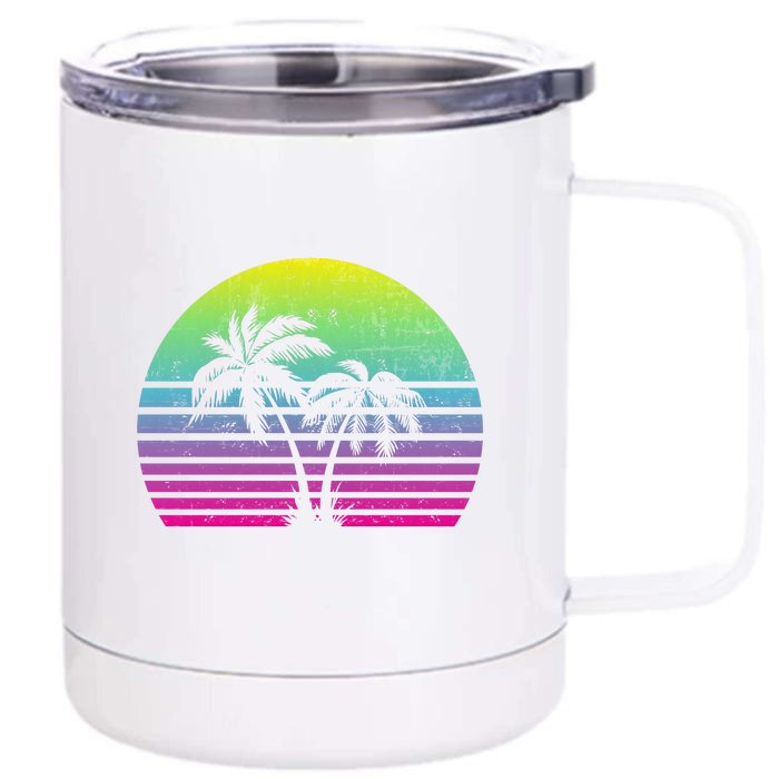 Summertime Synthwave Sunset With Palms Front & Back 12oz Stainless Steel Tumbler Cup