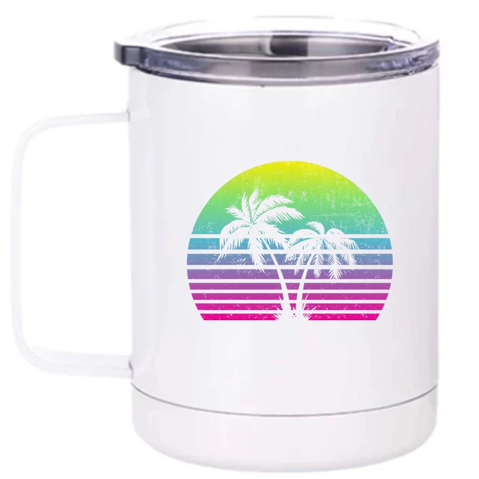 Summertime Synthwave Sunset With Palms Front & Back 12oz Stainless Steel Tumbler Cup