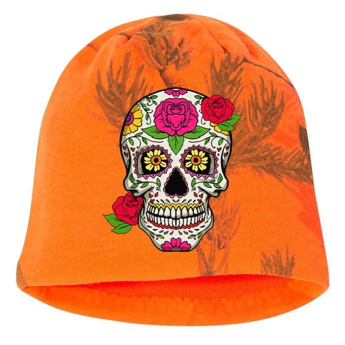 Sugar Skull With Roses Day Of Dead Women's Sugar Skull Kati - Camo Knit Beanie