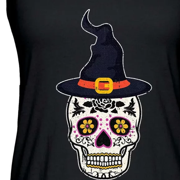 Sugar Skull Witch Lazy Halloween Costume Dia De Los Muertos Ladies Essential Flowy Tank