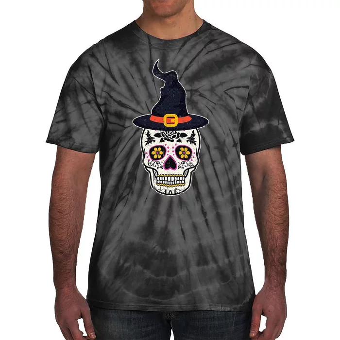 Sugar Skull Witch Lazy Halloween Costume Dia De Los Muertos Tie-Dye T-Shirt